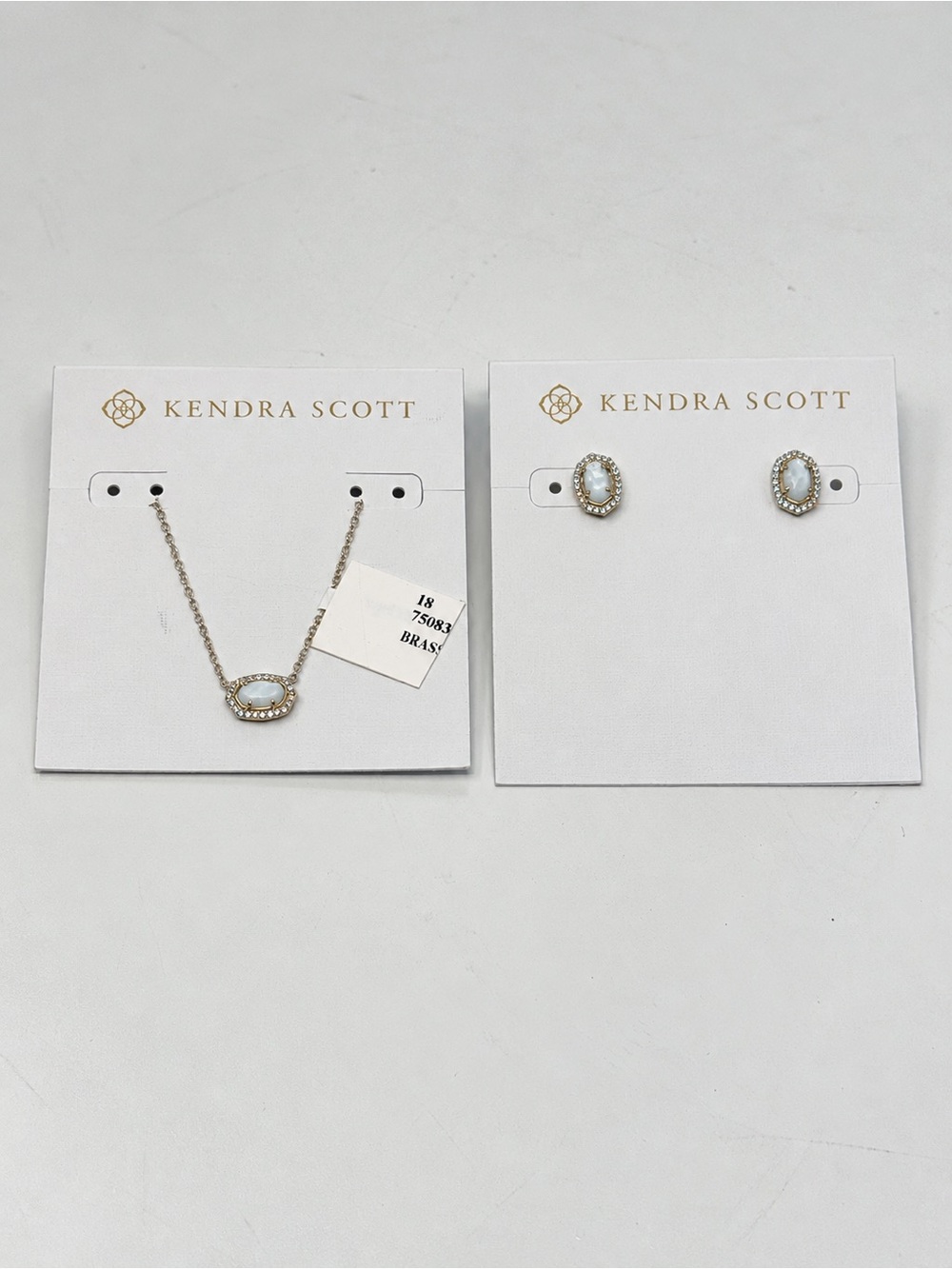 NWT Kendra Scott Chelsea Necklace + Cade Earrings Rhodium Mother of Pearl Set